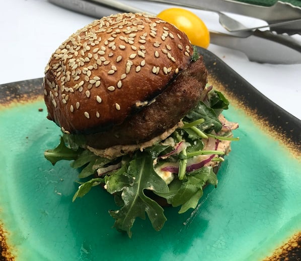 Grilled harissa Aussie lamb burger