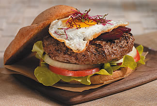 Lamb burger Aussie style with pickled beets and a fried egg