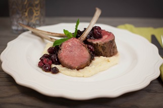 Barbecued rack of lamb with celery root and parsnip purée