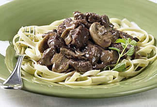 Chianti-Braised Australian Beef and Wild Mushrooms on Fettuccini