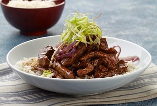 Filipino-style strip steak with fried leeks