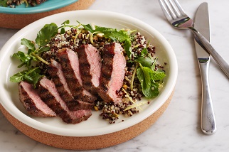 Grilled Aussie sirloin, quinoa and pistachio salad