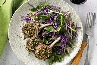 Herb crusted Aussie lamb cutlets with red cabbage & green apple slaw