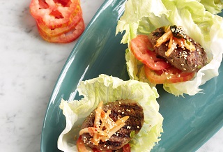 Korean Aussie beef lettuce cups with kimchi