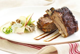 Sticky barbecue ribs with waldorf salad
