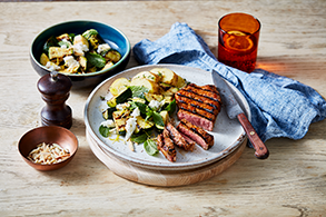 Harissa Spiced Grassfed Strip Steak With Char-Grilled Zucchini