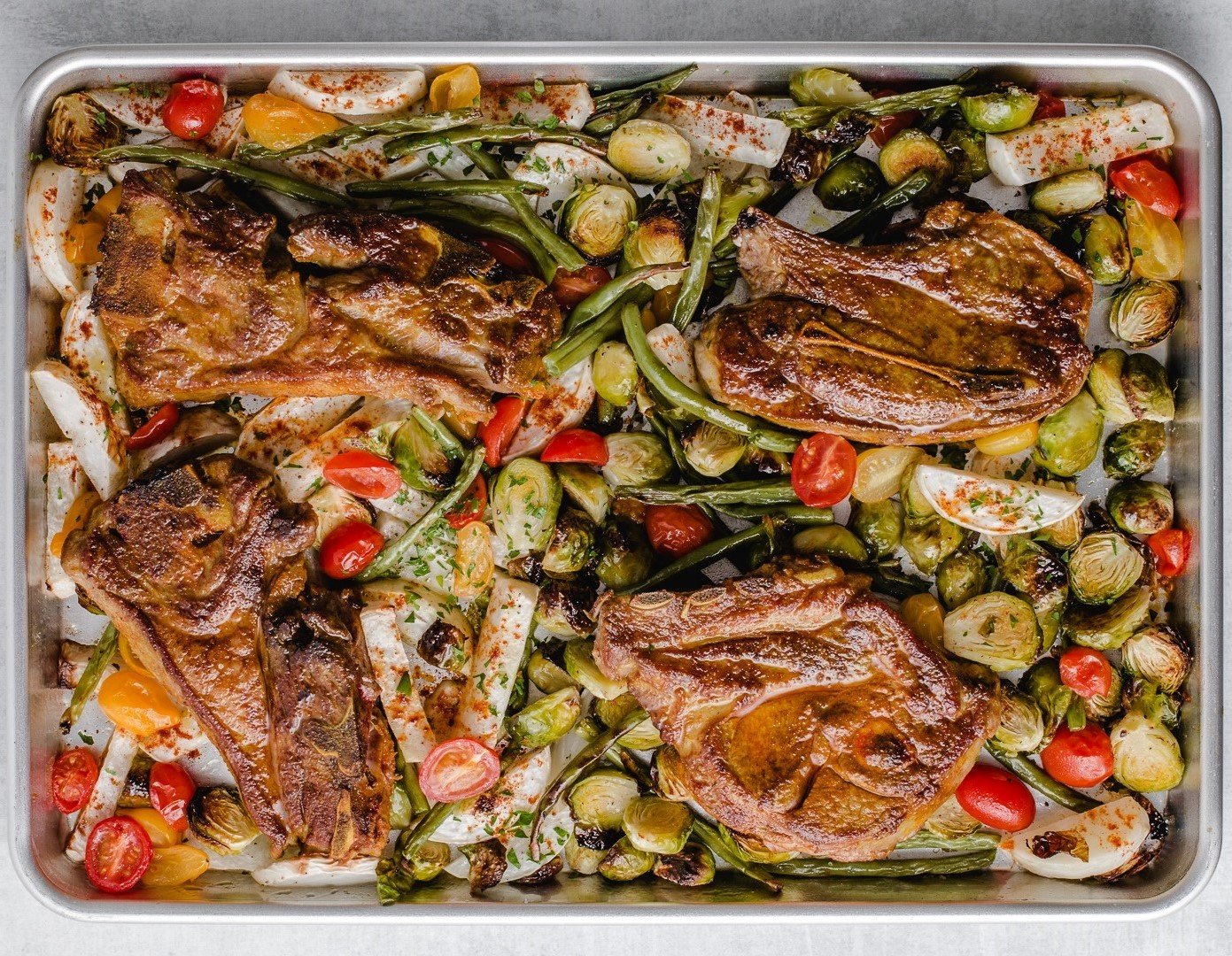 Simply Spring Sheet pan dinner with Aussie Lamb Shoulder Chops & Veggies