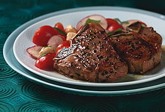 Grilled Lamb T-bone Chops with Tomato and Mozzarella Salad