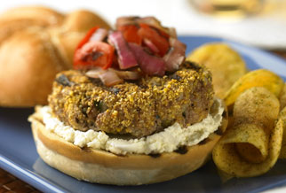 Mediterranean Australian Lamb Burger with Goat Cheese and Tomato Relish