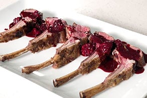 Grilled Aussie Spring Lamb chops with blackberries in a red wine sauce