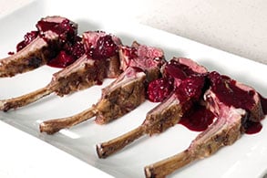 Grilled Aussie Spring Lamb chops with blackberries in a red wine sauce