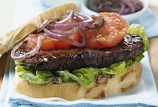 Grilled Australian Beef Steak and Tomato Sandwich with Balsamic Onions