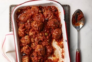 Lamb and feta meatballs in rich tomato sauce