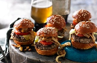 Mini Cheeseburgers with Fried Onions