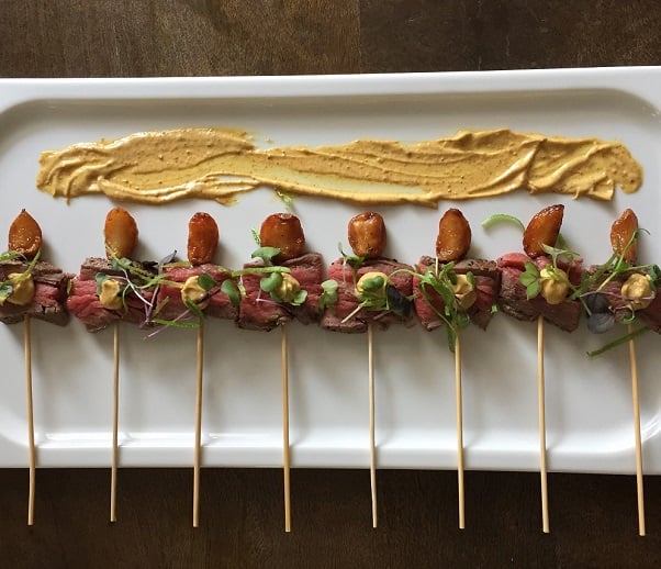 Beef Tenderloin Grill Stick with Roasted Garlic and Curry Mayo