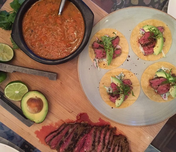 Aussie grassfed flank steak tacos