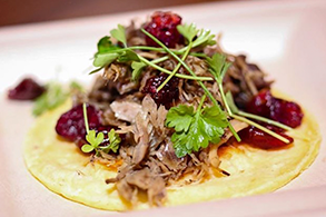 Aussie lamb carnitas tacos with pickled cranberries