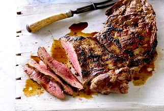 BBQ butterflied Aussie lamb with chili vegetable salad