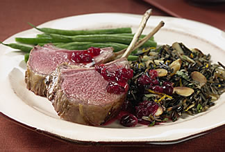 Cranberry-Marinated Rack of Australian Lamb with Almond Wild Rice