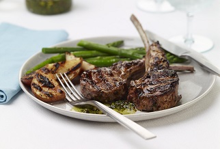 Grilled Aussie lamb chops with mint-pistachio pesto